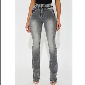 2 Tall Fashion Nova Size 7 Tummy Control Bootcut Jeans - Dark Grey and Blue NWT